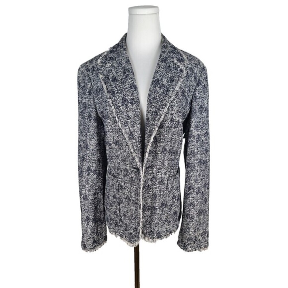 Talbot's Cotton Blend Tweed‎ Blaze 14 Large Blue Navy White Tweed Open Front